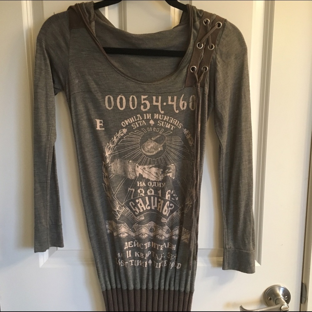 SALVAGE Vintage Graphic Stylish Gray Women's Top/Mini Dress. XS